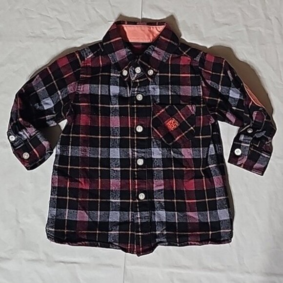 Andy & Evan Boy 12-18 Month Plaid Long Sleeve Button Front Shirt w/Elbow Patches - Picture 3 of 11